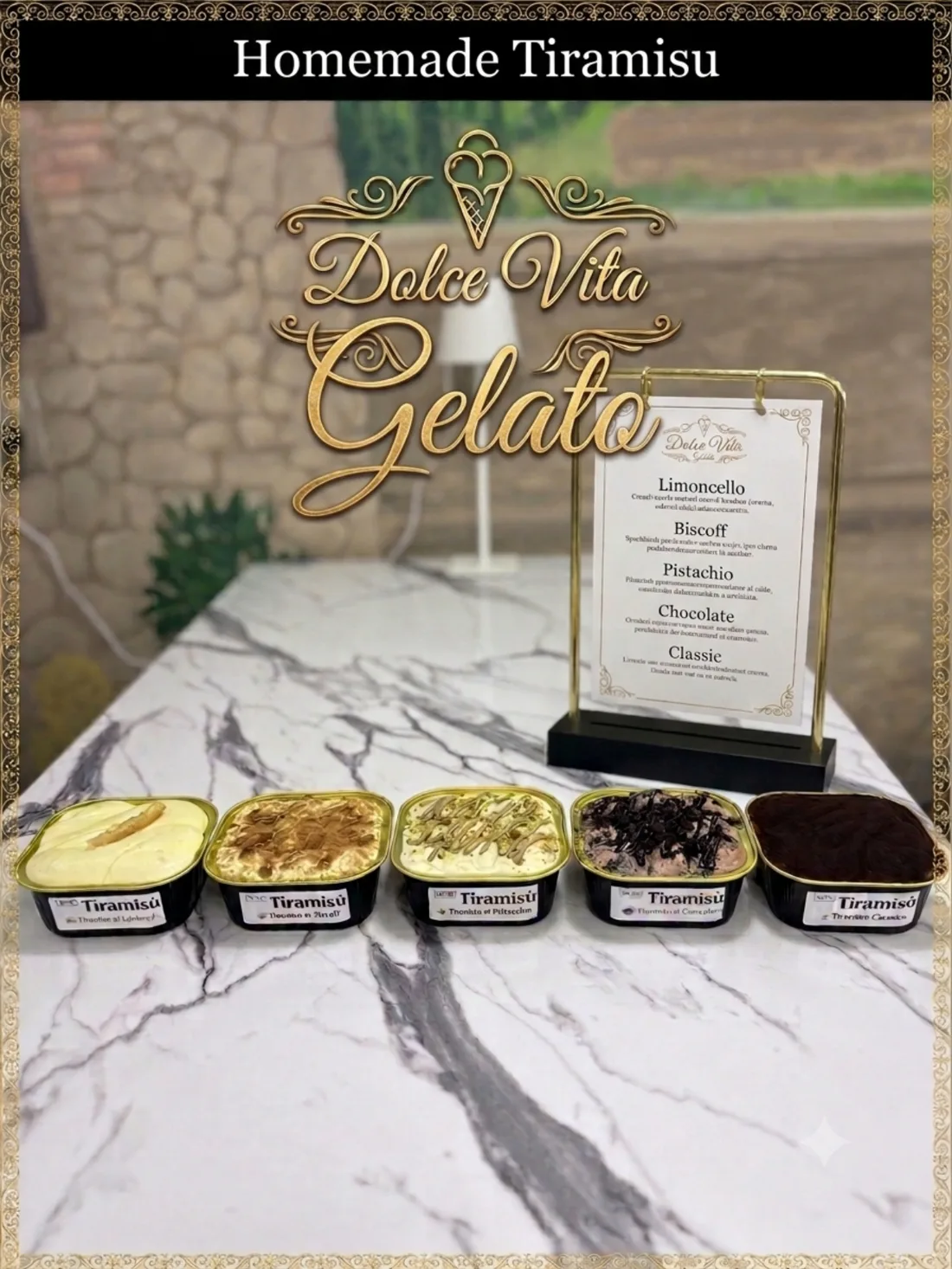 Tubs of homemade tiramisù